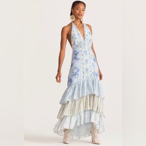 LoveShackFancy BRAND NEW Sicilia Dress Size 2 Blue and White Floral Maxi Dress